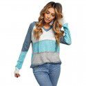 Shiying Knitted Hoodie Women's European and American Long Sleeve Loose Color Stripe Pullover Top Spring and Autumn 