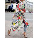 Autumn style flared sleeve jacket printed loose windbreaker for women