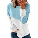 New Contrast Color Long Sleeve Round Neck Contrast Loose Sweater T-shirt Top Women 