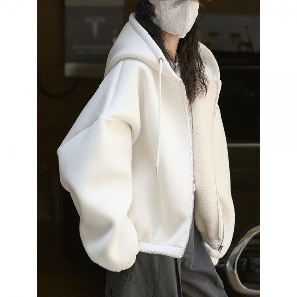 Early Spring New Air Sense Hooded Drawstring Sweater Design Sense Korean Sporty Loose Thickened Casual Coat Women 