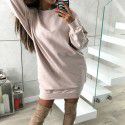 European and American winter new casual round-neck solid color medium length sweater dress for women 