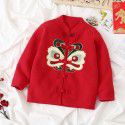 Spring Chinese Children's Unisex Sweater Solid Color Cute Cotton Long Sleeve Tang Suit Collar Baby New Year Cardigan