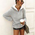 Autumn and Winter Women's Thermal Top Plush Coat Zip Hooded Sweater 