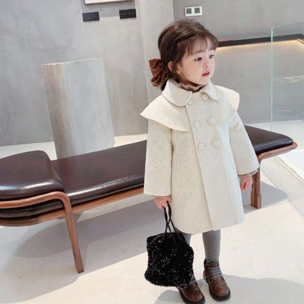 Girls' coat with cotton and thickened woolen top, autumn and winter clothing, small fragrant coat, baby cape, doll collar