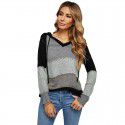 Shiying Knitted Hoodie Women's European and American Long Sleeve Loose Color Stripe Pullover Top Spring and Autumn 