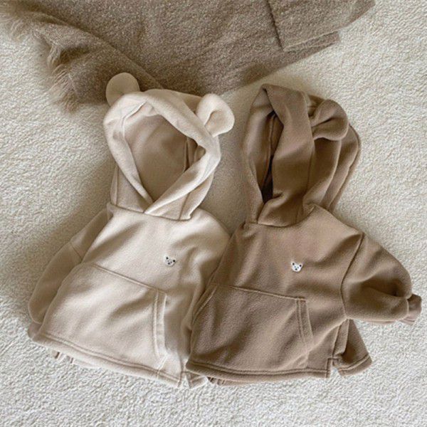 Children's spring bear hooded sweater for babies and children's Korean version of early spring coat for babies and children's cute outerwear 