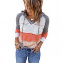 Shiying Knitted Hoodie Women's European and American Long Sleeve Loose Color Stripe Pullover Top Spring and Autumn 