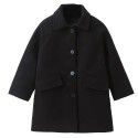 New girls' woolen coat, Korean version, medium and long style, thick single-breasted wool coat with cotton clip 