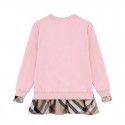 Girls' Spring New Round Neck Plaid Contrast Colored Skirt Hem Pullover Long Sleeve Cotton Sweater Bottom Trendy