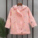 Spring Girls' All Cotton Flower Embroidered Windbreaker Drawstring Hooded Mid length Coat Top