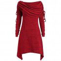 Autumn European and American women's long-sleeved pleated collar casual lengthened fashion sweater 