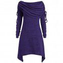 Autumn European and American women's long-sleeved pleated collar casual lengthened fashion sweater 