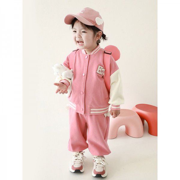 Spring new long-sleeved coat children's embroidered bear clothes baby casual top 