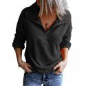 Solid color fleece standing neck zippered sweater for women Amazon hem rubber band casual long sleeved top for women