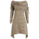 Autumn European and American women's long-sleeved pleated collar casual lengthened fashion sweater 