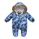 New autumn and winter children's cartoon print climbing clothes one-piece jacket with wool collar and hat for warmth protection 