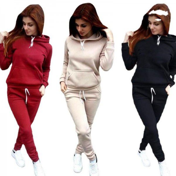 New Sweater Set Women's Long Sleeve Hooded Women's Top Casual Color Matching Pullover 