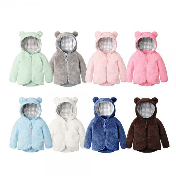Baby cotton plush jacket with lining for warmth and bear shape