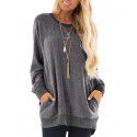 Autumn and winter women's round neck contrast pocket sweater long-sleeved pullover sweatshirt casual T-shirt 