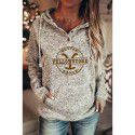 Hoodie Casual Loose Sleeve Drawstring Pullover Sweatshirt With Pocket Print Top Sweatshirt 