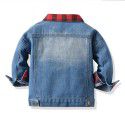 Autumn and Winter Children's Coat New Children's Denim Coat Long sleeved Red and Black Plaid Fake Two Piece Denim Shirt