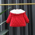 Winter girls' thickened cotton clothes new large lapel cartoon outerwear foreign style honing cotton rhombus plush cotton clothes 