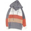 Shiying Knitted Hoodie Women's European and American Long Sleeve Loose Color Stripe Pullover Top Spring and Autumn 