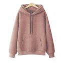 Cotton casual hooded pullover thickened plush solid color new spring and autumn versatile loose Japanese women's sweater 