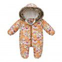 New autumn and winter children's cartoon print climbing clothes one-piece jacket with wool collar and hat for warmth protection 