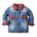 Autumn and Winter Children's Coat New Children's Denim Coat Long sleeved Red and Black Plaid Fake Two Piece Denim Shirt