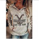 Hoodie Casual Loose Sleeve Drawstring Pullover Sweatshirt With Pocket Print Top Sweatshirt 