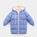 Children's medium and long down cotton jacket, hooded girls' winter coat, thickened solid color Korean cotton jacket, warm coat 