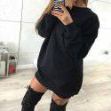 European and American winter new casual round-neck solid color medium length sweater dress for women 