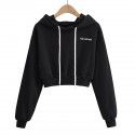 New Fashion Letter Embroidered Hooded Short Lace up Long Sleeve Pullover Casual Sweater