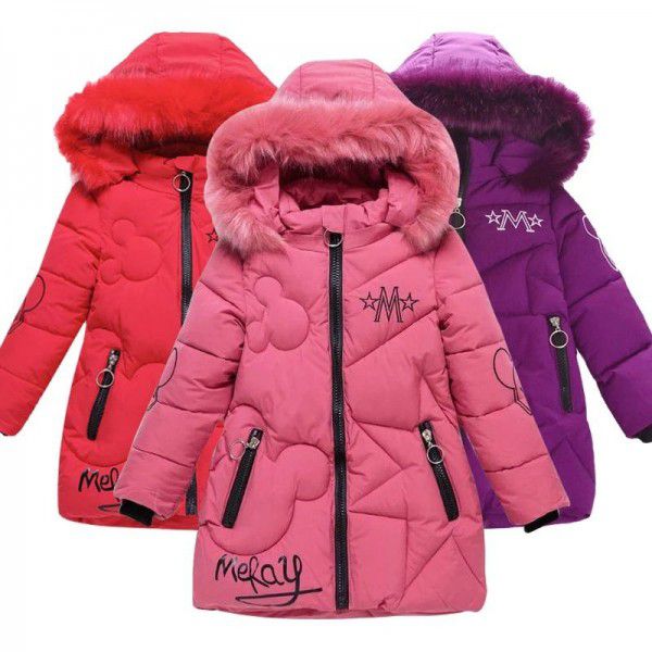 Winter new girls' cotton-padded clothes Korean version medium and large children's medium and long down cotton thickened cotton coat 