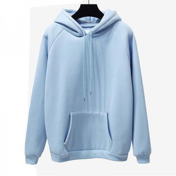 Autumn and Winter New Loose Top Korean Solid Color Plush Thickened Hooded Sweater Women 