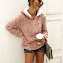 Autumn and Winter Women's Thermal Top Plush Coat Zip Hooded Sweater 