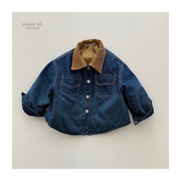 Kara boys and girls Korean version plus cotton thickened denim shirt Children's casual denim long-sleeved coat Korean versatile style 