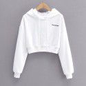 New Fashion Letter Embroidered Hooded Short Lace up Long Sleeve Pullover Casual Sweater