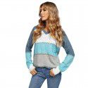 Shiying Knitted Hoodie Women's European and American Long Sleeve Loose Color Stripe Pullover Top Spring and Autumn 