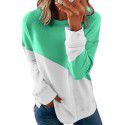 New Contrast Color Long Sleeve Round Neck Contrast Loose Sweater T-shirt Top Women 