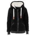 Autumn and Winter Hooded Plush Cardigan Long Sleeve Sweater Women's Jacket Loose Coat 