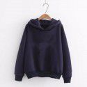 Autumn and Winter New Loose Top Korean Solid Color Plush Thickened Hooded Sweater Women 