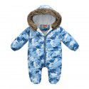 New autumn and winter children's cartoon print climbing clothes one-piece jacket with wool collar and hat for warmth protection 