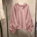 Cotton sweater Women's hooded Spring and Autumn New Thin Loose Korean version Solid V-neck Student Top Women's Wear 