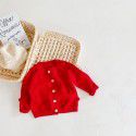 Versatile for boys and girls in spring and autumn, children's handmade ball knitting jacket, cotton long-sleeved newborn new year's clothes 