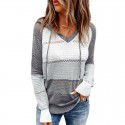 Shiying Knitted Hoodie Women's European and American Long Sleeve Loose Color Stripe Pullover Top Spring and Autumn 