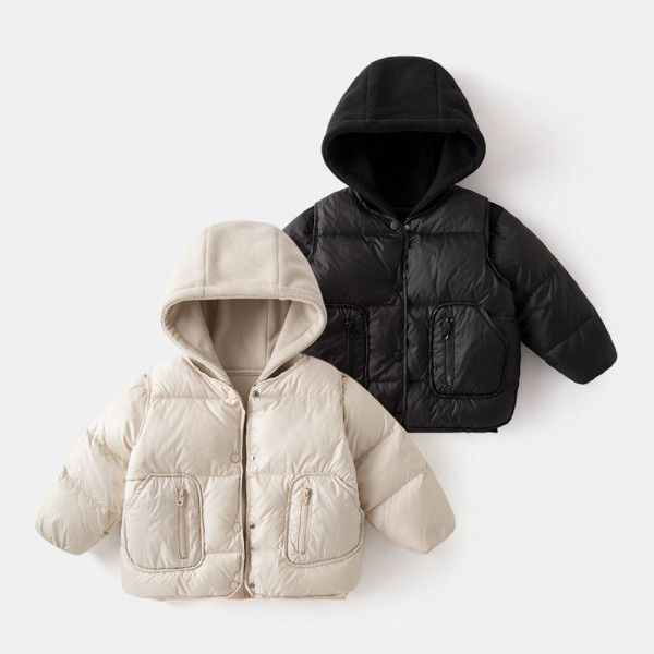 Winter baby down vest two-piece suit for boys autumn and winter thickened top 