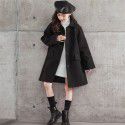 New girls' woolen coat, Korean version, medium and long style, thick single-breasted wool coat with cotton clip 