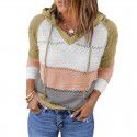 Shiying Knitted Hoodie Women's European and American Long Sleeve Loose Color Stripe Pullover Top Spring and Autumn 